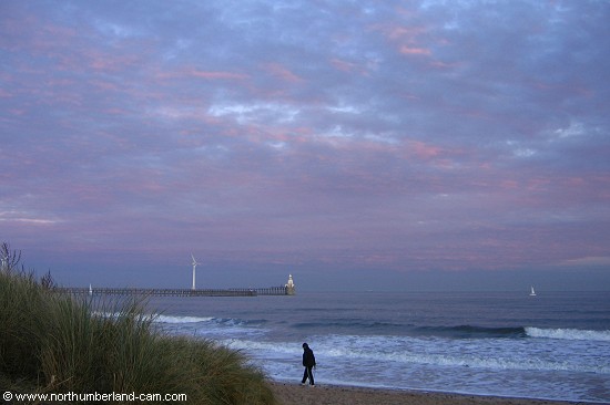 Walkers at sunset.